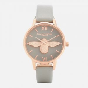 Olivia Burton Women’s Moulded Bee Midi Dial Watch – Grey/Rose Gold