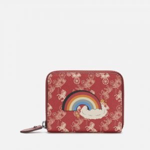 Coach 1941 Women’s Coated Canvas Rainbow Small Zip Around Purse – Red