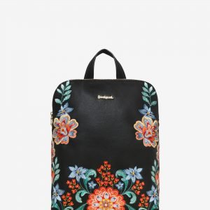 Floral embroideries backpack - BLACK - U