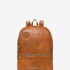 Leather effect embroideries backpack - BROWN - U