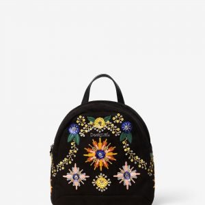 Beaded and embroidered mini backpack - BLACK - U