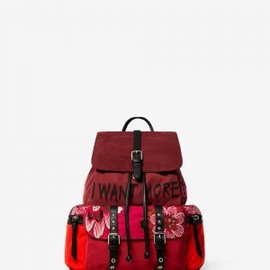 Floral backpack with lettering - RED - U
