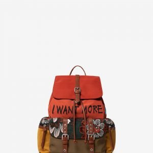 Floral backpack with lettering - RED - U