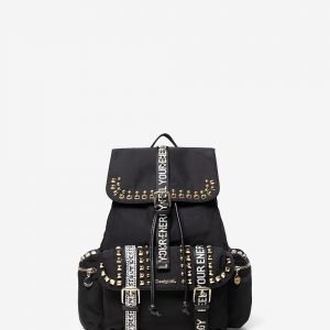 Stud backpack with slogan straps - BLACK - U