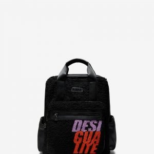 Synthetic leather and fleece backpack - BLACK - U