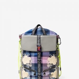Square backpack with flowers and checks - BLACK - U