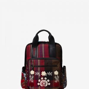 Tartan embroidered backpack - RED - U