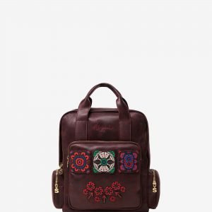 Embroidered Synthetic leather backpack - RED - U