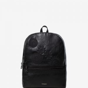Synthetic leather embossed backpack - BLACK - U