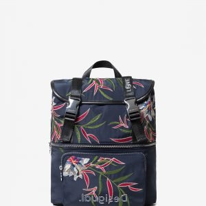Floral embroidered backpack - BLUE - U